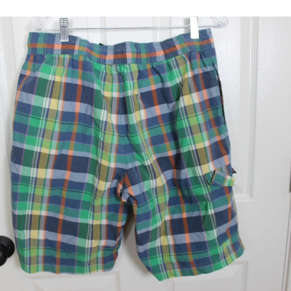 Tommy Hilfiger Plaid Swim Trunks Shorts Blue Green‎ Mens L
